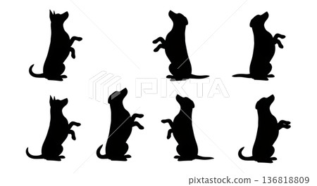 Black Solid Dog Endearing Begging Silhouettes Set of Six on White Background Black Solid Dog Endearing Begging Silhouettes Set of Six on White Background 136818809