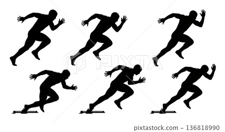 Black Solid Explosive Take Off Silhouettes Set of Six on White Background 136818990