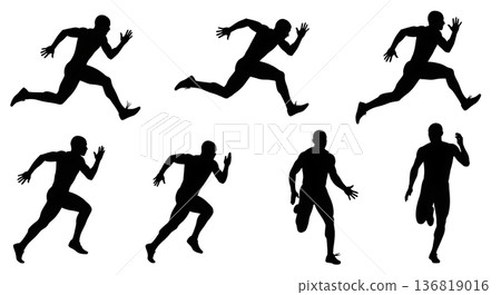 Black Solid Full Leg Extension Silhouettes Set of Six on White Background Black Solid Full Leg Extension Silhouettes Set of Six on White Background 136819016