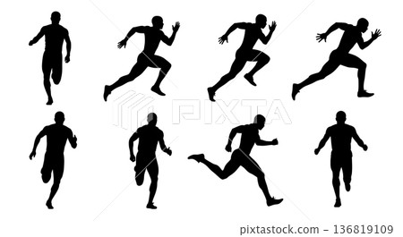 Black Solid Hamstring Full Extension Silhouettes Set of Six on White Background Black Solid Hamstring Full Extension Silhouettes Set of Six on White Background 136819109