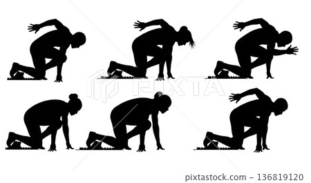 Black Solid High Speed Stride Silhouettes Set of Six on White Background Black Solid High Speed Stride Silhouettes Set of Six on White Background 136819120