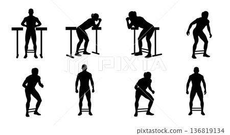 Black Solid Hurdle Band Walks Silhouettes Set of Six on White Background Black Solid Hurdle Band Walks Silhouettes Set of Six on White Background 136819134