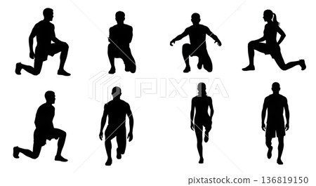 Black Solid Hurdle Drill Warm-Up Silhouettes Set of Six on White Background 136819150