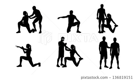 Black Solid Hurdle Dynamic Partner Stretch Silhouettes Set of Six on White Background Black Solid Hurdle Dynamic Partner Stretch Silhouettes Set of Six on White Background 136819151