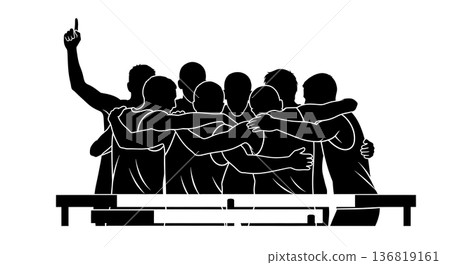 Black Solid Hurdle Victorious Group Hug Silhouettes Set of Six on White Background Black Solid Hurdle Victorious Group Hug Silhouettes Set of Six on White Background 136819161