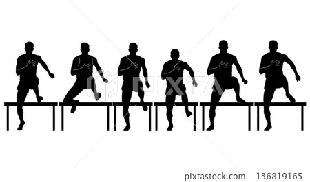 Black Solid Hurdle Hand-on-Chest Emotion Silhouettes Set of Six on White Background Black Solid Hurdle Hand-on-Chest Emotion Silhouettes Set of Six on White Background 136819165