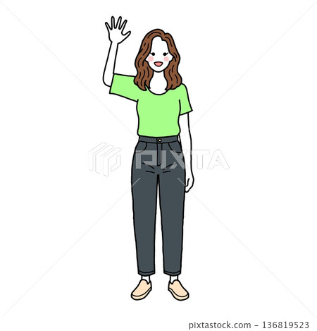 一位隨意揮手的年輕女子 136819523