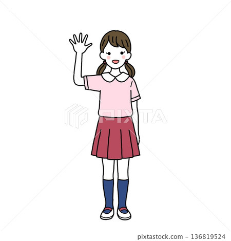 小學生揮手 136819524
