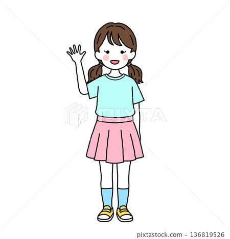Casual toddler girl waving Casual toddler girl waving 136819526