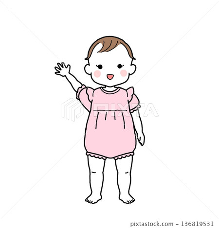 Infant/baby girl waving Infant/baby girl waving 136819531