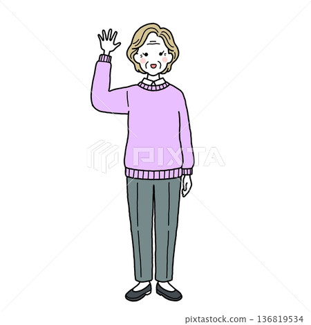 Casual senior woman waving Casual senior woman waving 136819534