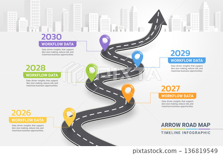 5 Year Business Roadmap Arrow Workflow Timeline Infographic Template Background 5 Year Business Roadmap Arrow Workflow Timeline Infographic Template Background 136819549