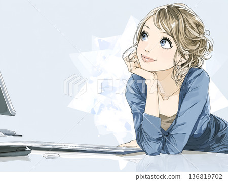 一位女商人溫和地回答問題。諮詢回應圖片範例 136819702