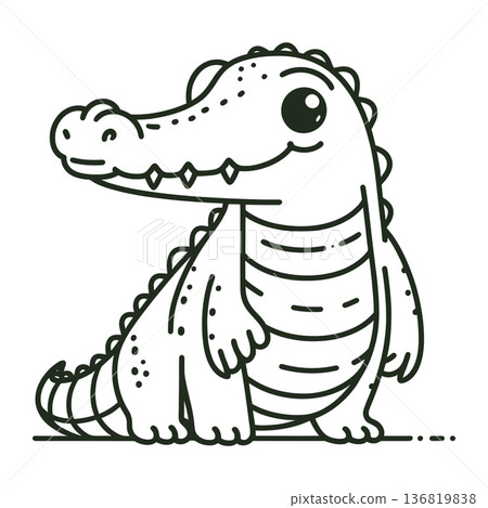 crocodile black outline coloring page for children or adults learning, alligator cartoon character vector illustration crocodile black outline coloring page for children or adults learning, alligator cartoon character vector illustration 136819838
