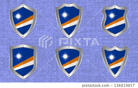 Set of metal shields with the Marshall Islands flag 136819857