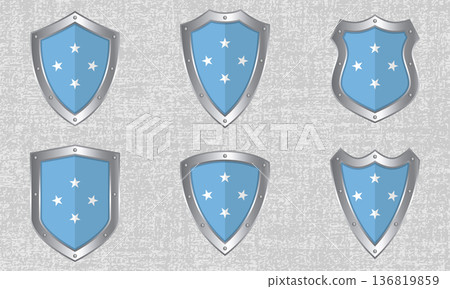 Set of metal shields with the Micronesia flag 136819859