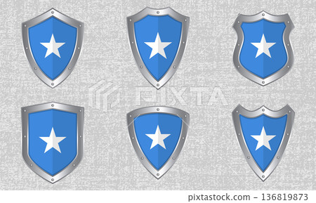 Set of metal shields with the Somali flag Set of metal shields with the Somali flag 136819873