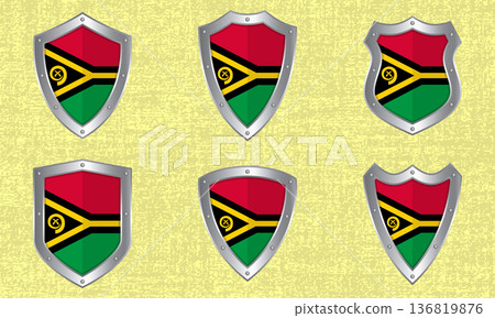 Set of metal shields with the Vanuatu flag 136819876