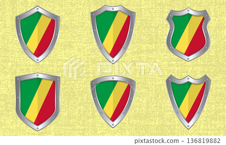Set of metal shields with the Congo flag 136819882