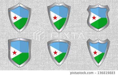 Set of metal shields with the Djibouti flag 136819883