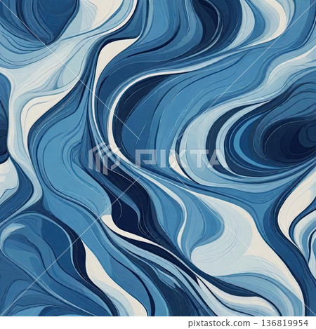 Elegant abstract fluid art background featuring flowing blue and white swirls. Seamless liquid marble texture for modern graphic design, wallpapers and creative backdrops. 136819954