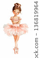 Watercolor cute doll girl dancing Ballet or ballerina in light pink tutu skirt costume clip art illustration isolated on white background 136819964