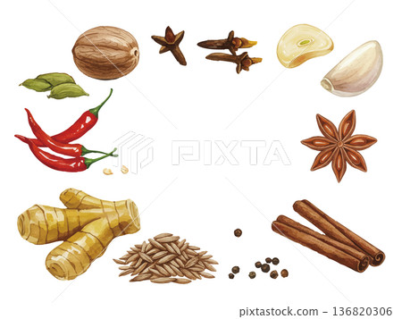 Watercolor curry spice illustration set Watercolor curry spice illustration set 136820306