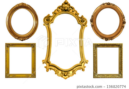Gold ornate antique picture frames set transparent background Gold ornate antique picture frames set transparent background 136820774