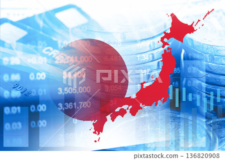 Japan flag and map on stock investment trading with graph. 136820908