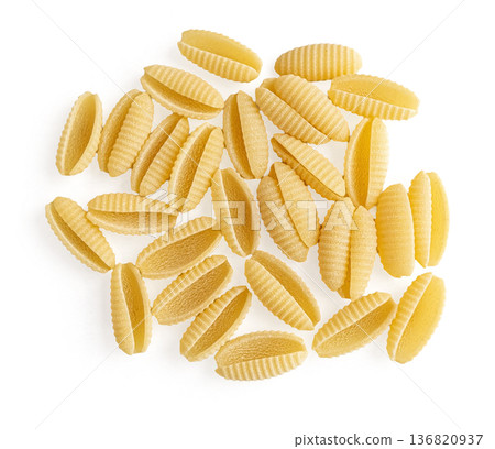 Gnocchetti sardi pasta heap uncooked on white background 136820937