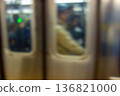 Defocused motion blur closeup crowded MTA subway car doors copy space NYC 136821000