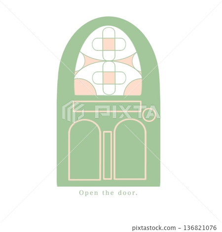 雙色彩色玻璃門，綠粉色 136821076