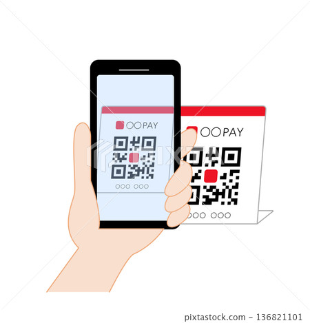 Illustration of a hand making a QR code payment, drawn in flat color without main lines Illustration of a hand making a QR code payment, drawn in flat color without main lines 136821101