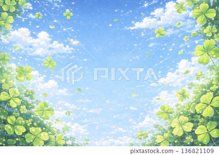 令人耳目一新的四葉草藍天背景插圖 136821109
