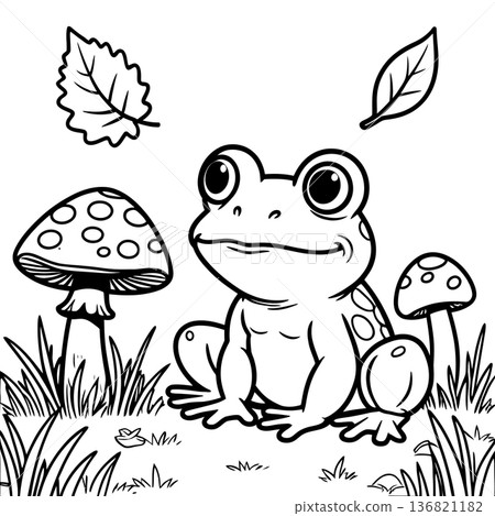black and white cartoon illustration of funny frog and toadstool animal character for coloring book black and white cartoon illustration of funny frog and toadstool animal character for coloring book 136821182