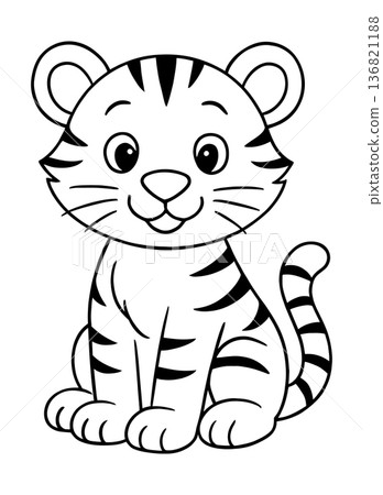 black outline tiger on white background vector illustration for coloring book 136821188