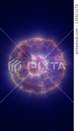 Abstract glowing plasma sphere with purple and pink electric waves radiating outward, symbolizing cosmic energy, power, and transformation Abstract glowing plasma sphere with purple and pink electric waves radiating outward, symbolizing cosmic energy, power, and transformation 136821278