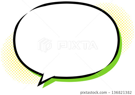 Comic book style oval speech bubble with yellow-green shadow and halftone dots ornament, vector illustration Comic book style oval speech bubble with yellow-green shadow and halftone dots ornament, vector illustration 136821382