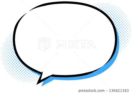 Comic book style oval speech bubble with blue shadow and halftone dots ornament, vector illustration Comic book style oval speech bubble with blue shadow and halftone dots ornament, vector illustration 136821383