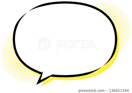 Comic book style oval speech bubble with yellow shadow and halftone dots ornament, vector illustration Comic book style oval speech bubble with yellow shadow and halftone dots ornament, vector illustration 136821384