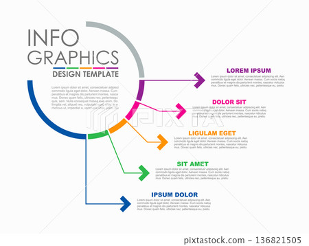 Infographic flow chart with colorful arrows, ideal for process mapping, presentations, or business strategy. Vector illustration. 136821505