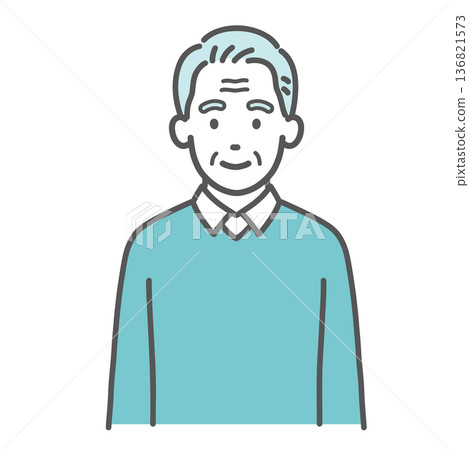Illustration of a smiling elderly man (front, upper body) Illustration of a smiling elderly man (front, upper body) 136821573