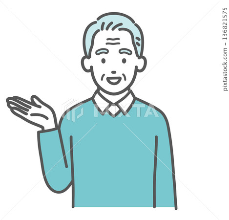 一位老人引導和介紹（手掌，上半身）的插圖 136821575