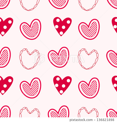 Heart and love hand drawn seamless pattern background with pink for wallpaper and wrapping Heart and love hand drawn seamless pattern background with pink for wallpaper and wrapping 136821898
