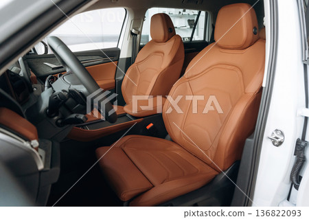 Comfortable seats. Interior of the modern car, close up view Comfortable seats. Interior of the modern car, close up view 136822093