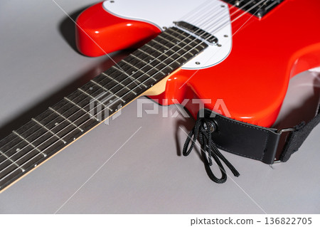 Red Guitar Neck Close-Up 136822705