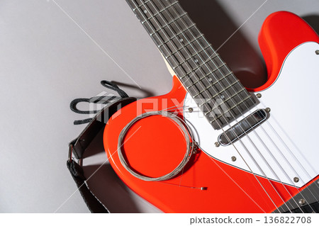 Red Electric Guitar with Strings 136822708