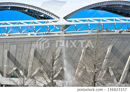 Snow falling from the roof and Big Swan (Niigata City, Niigata Prefecture) 136823357