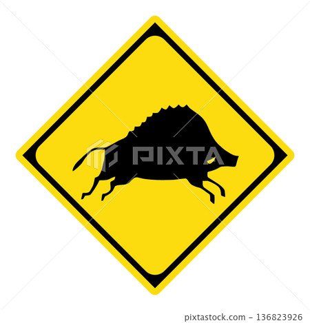 Warning sign: Animals may jump out - Wild boar Warning sign: Animals may jump out - Wild boar 136823926