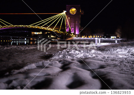 The night view of Fugan Canal Kansui Park in Toyama Prefecture becomes even more beautiful as snow accumulates 136823933